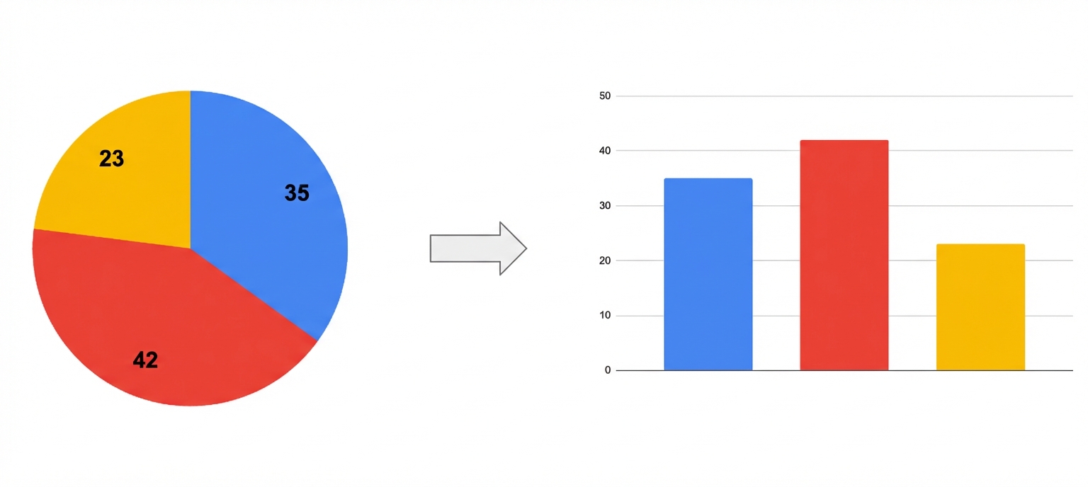 Kreisdiagramm wird in ein Balkendiagramm umgewandelt