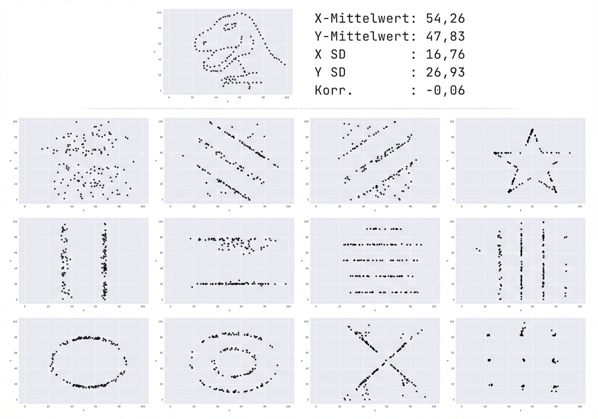 13 Bilder, die sich alle deutlich voneinander unterscheiden, aber die gleichen Informationen enthalten