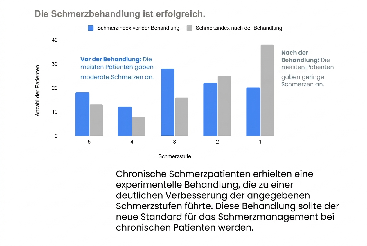 Daten zur Schmerzreduzierung, die zeigen, dass die Schmerzen der behandelten Patienten zurückgegangen sind