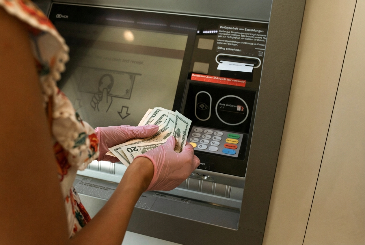 Bild von jemandem, der Geld aus einem Geldautomaten abhebt