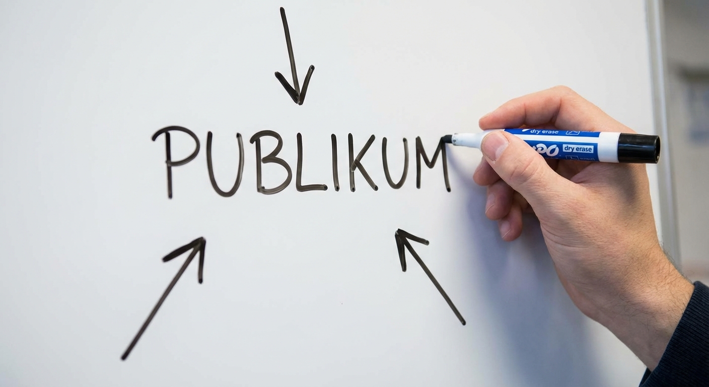 Das Wort „Audience“ steht auf einer weißen Tafel und ist mit Pfeilen markiert.