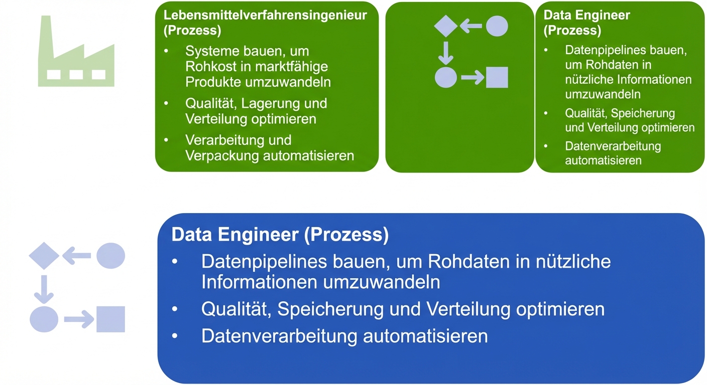 Ein Bild, das die Aufgaben eines Lebensmitteltechnikers und eines Dateningenieurs zeigt