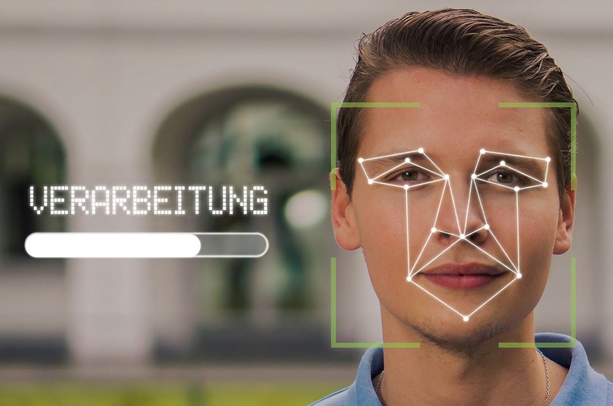 Ein Bild eines Algorithmus, der die Gesichtszüge einer Person verarbeitet.