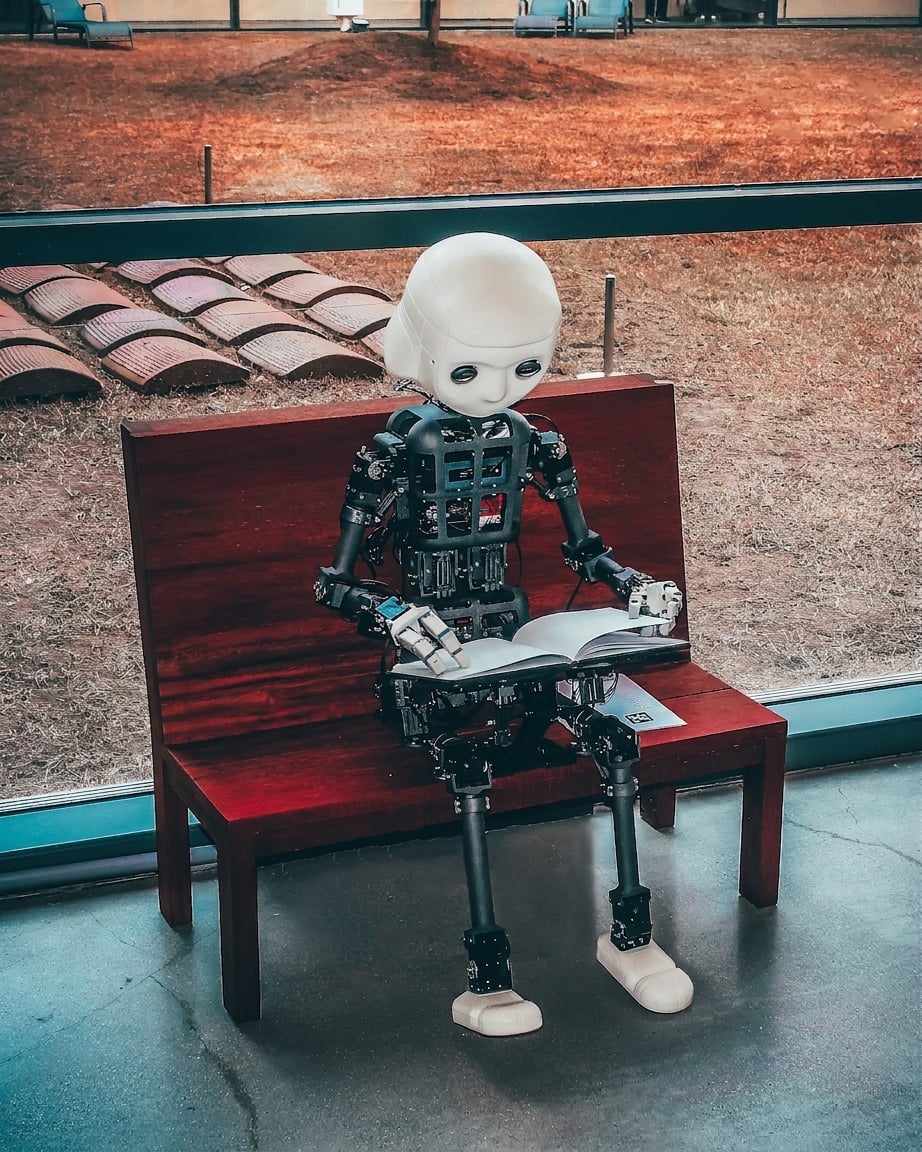 Bild eines Roboters, der ein Tablet benutzt