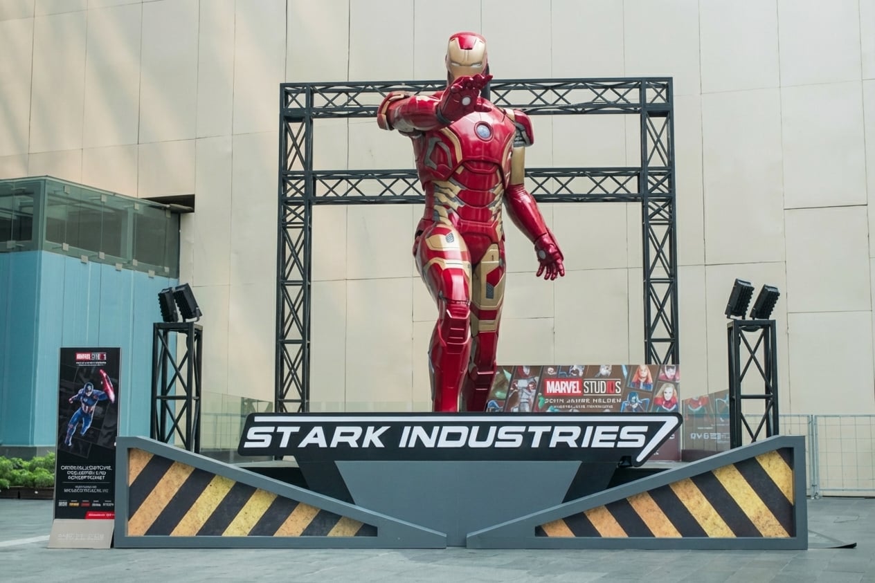 Iron Man-Anzug auf der Plattform von Stark Industries