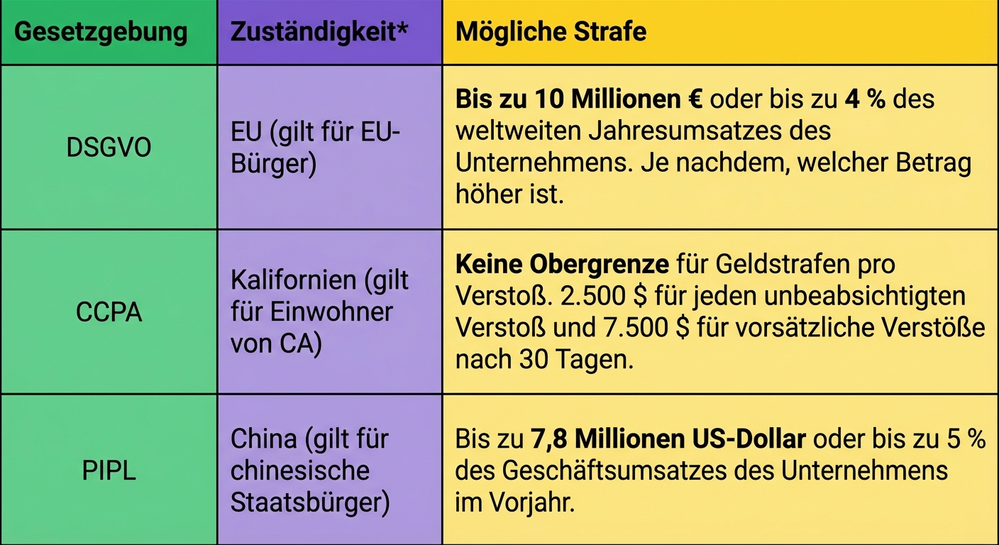 Tabelle zur Einhaltung der Datenschutzbestimmungen