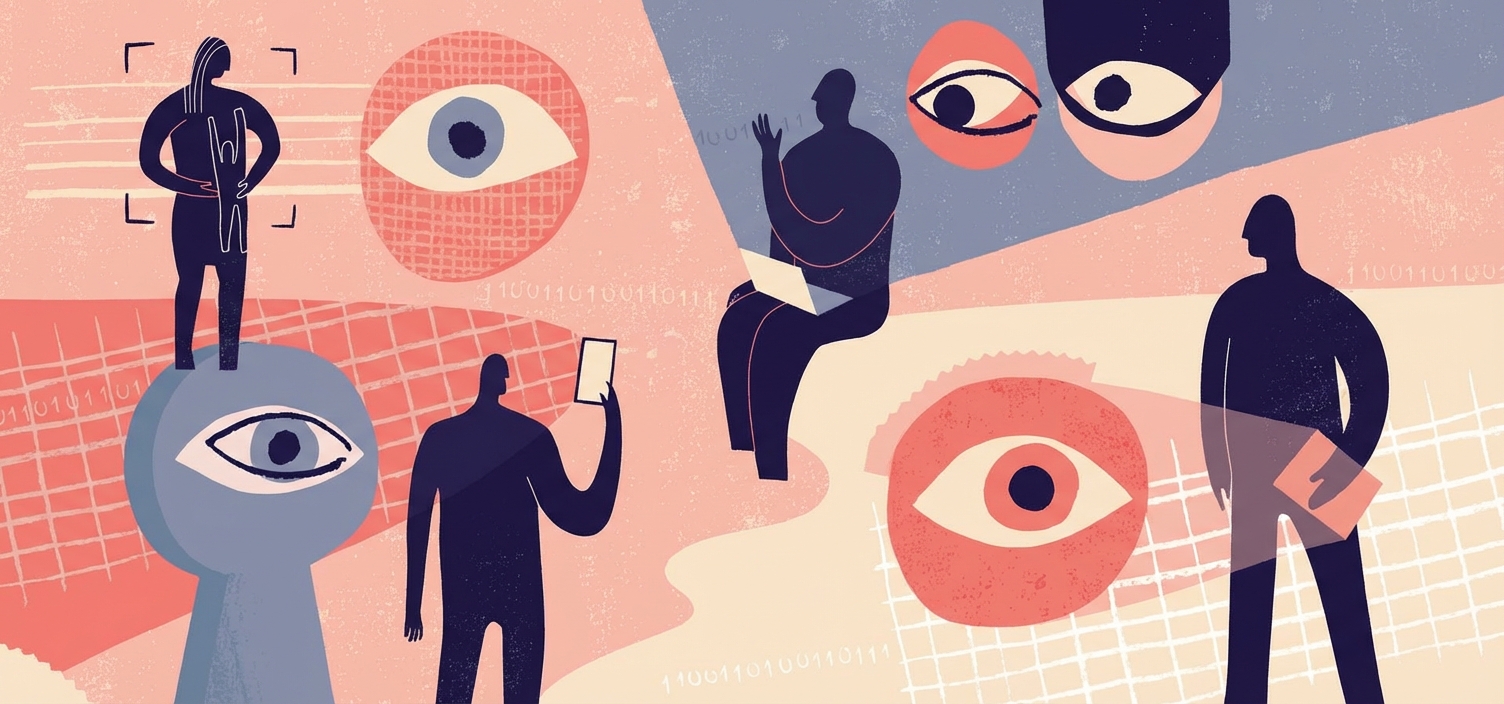 Cartoon zum Thema Datenschutz mit Spionen und Augen