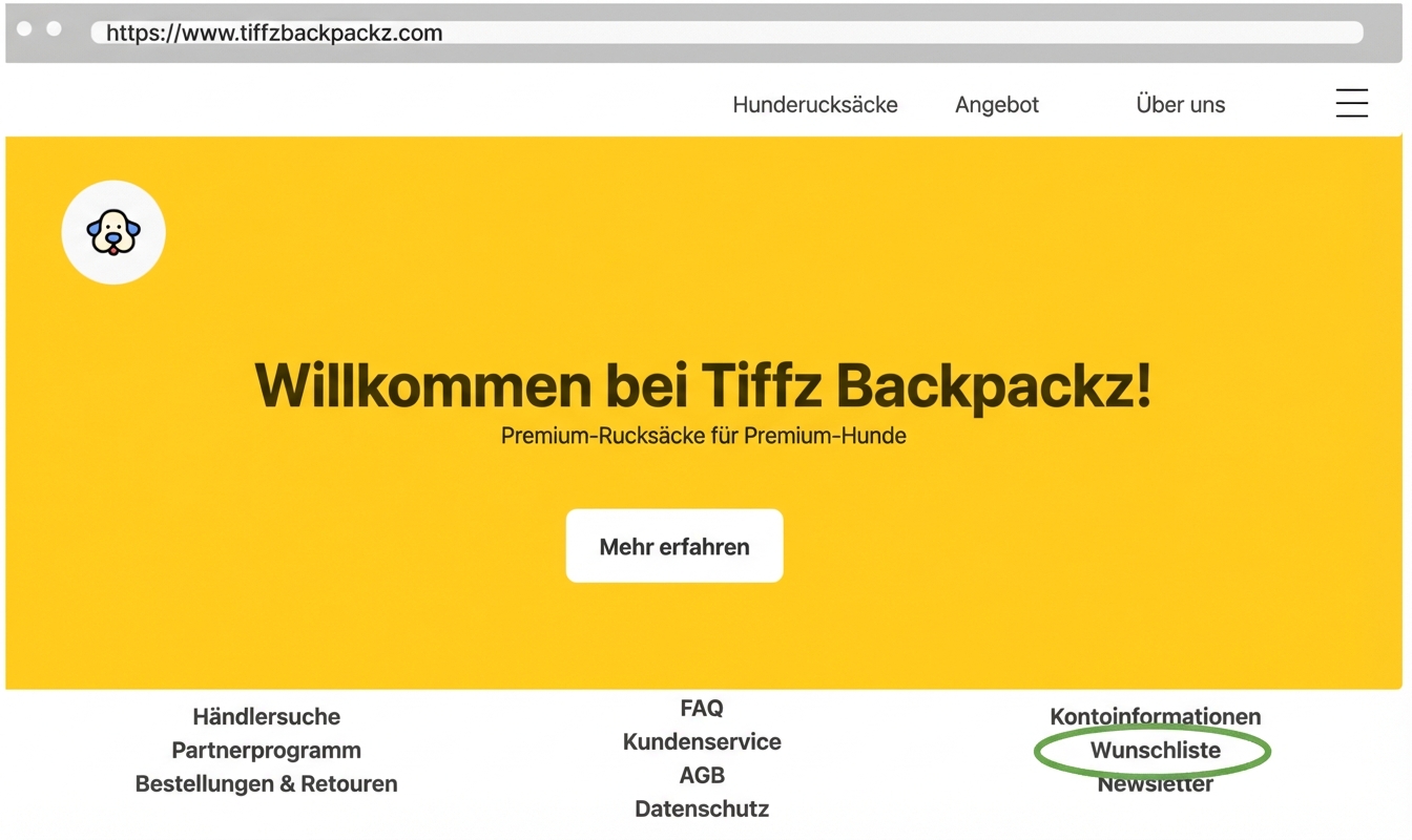 Tiffz Backpackz Wunschliste auf der Startseite