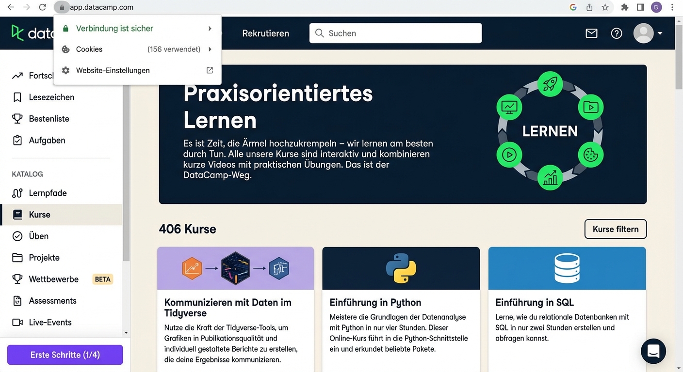 HTTPS-Beispiel auf der Startseite von DataCamp
