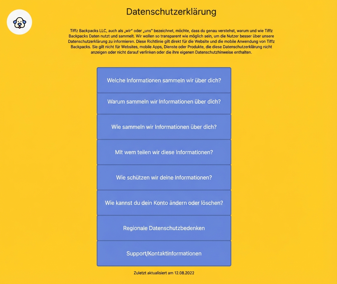 Tiffz Backpackz Datenschutzerklärung