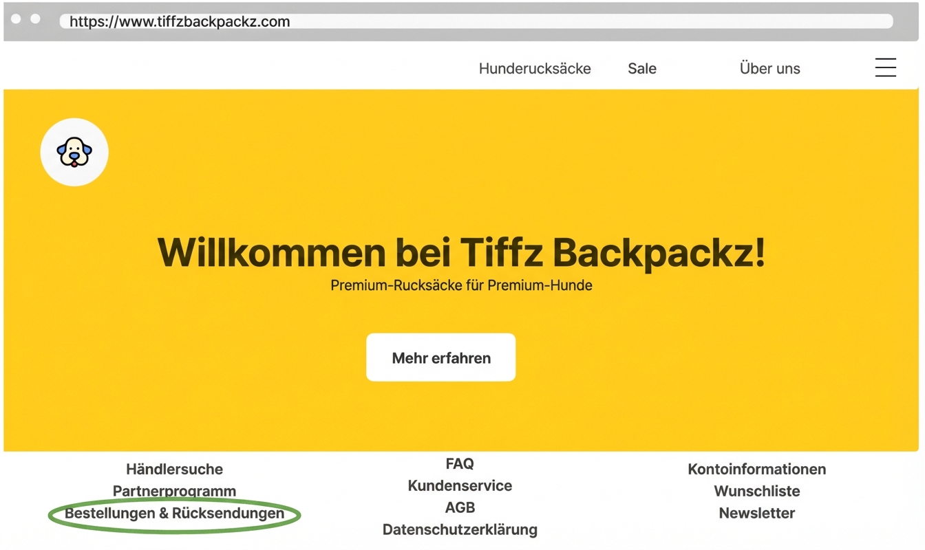 Bestellungen und Rücksendungen auf der Landing Page