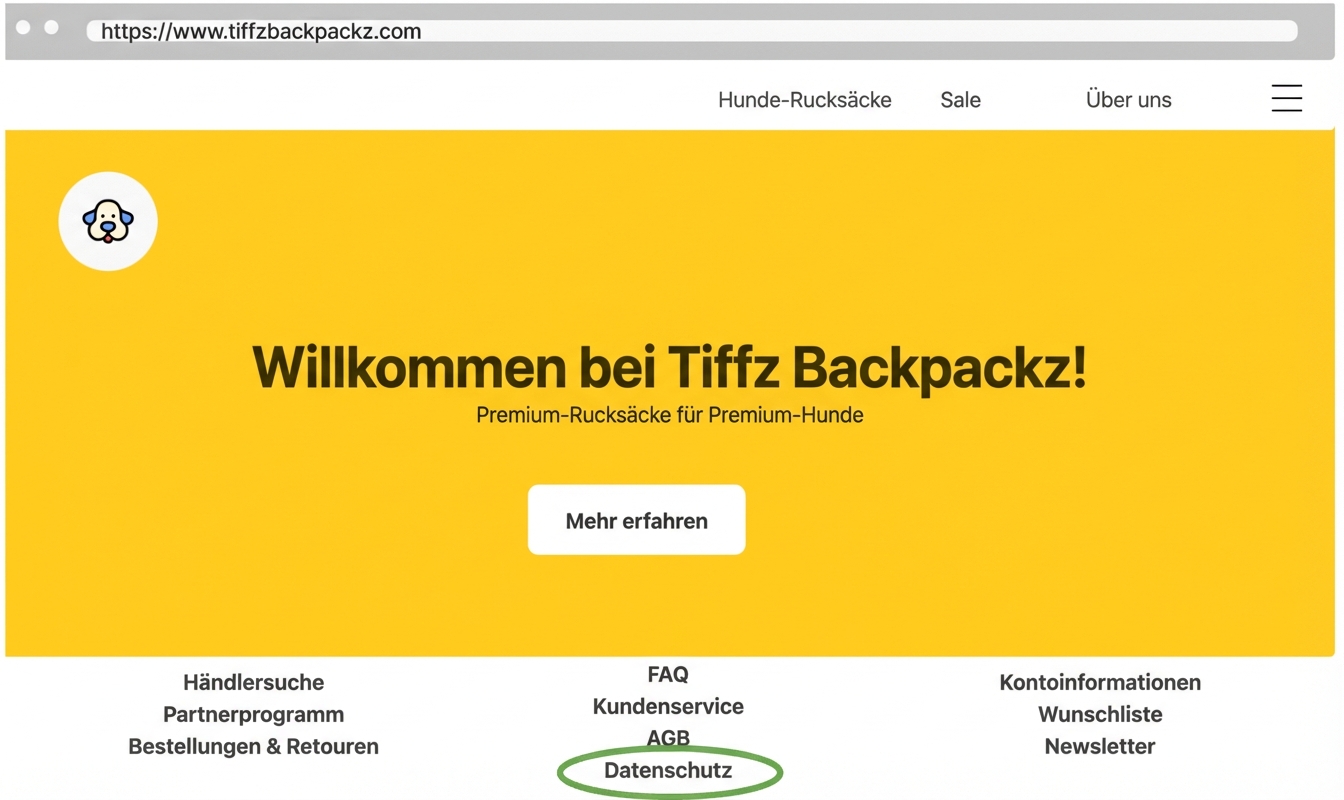 Tiffz Backpackz Datenschutzerklärung auf der Startseite