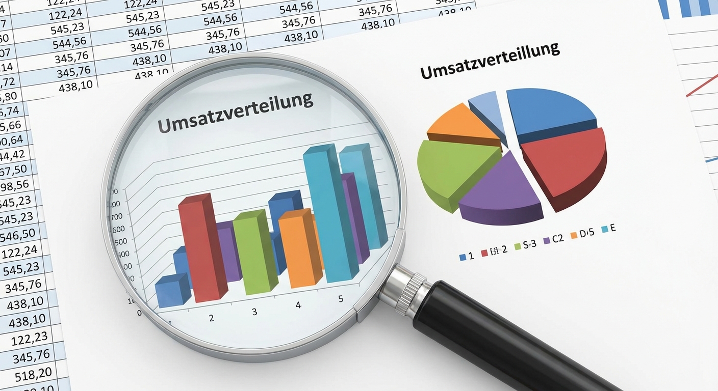 Lupe auf einem Balkendiagramm