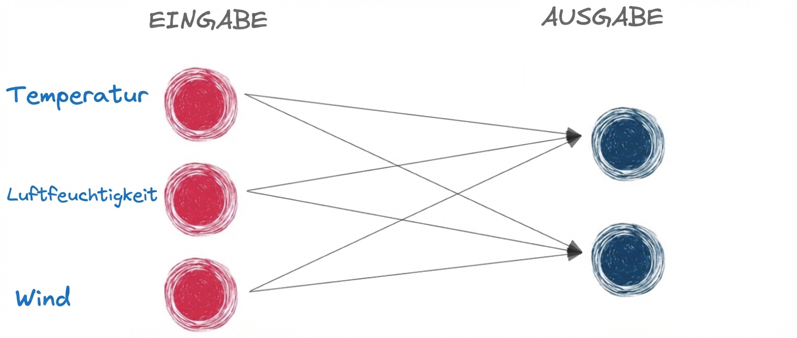 Ein Diagramm, das ein einfaches neuronales Netz mit nur Eingang und Ausgang darstellt