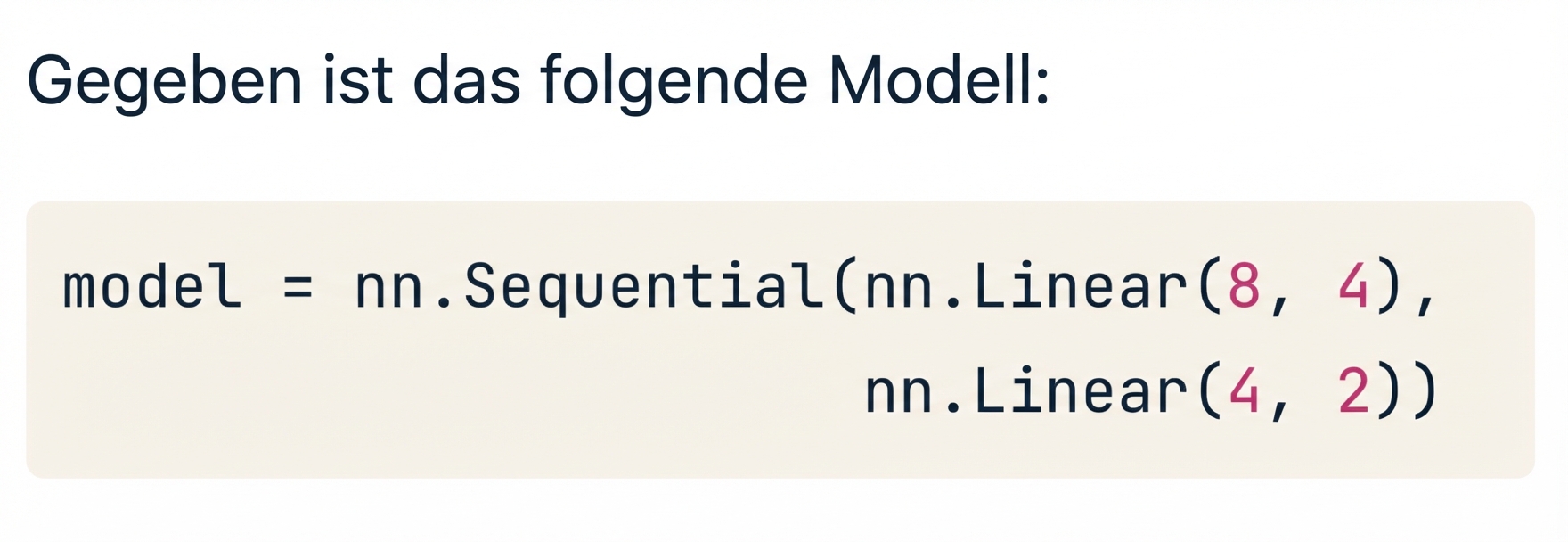 Codeblock für ein zweischichtiges Netz