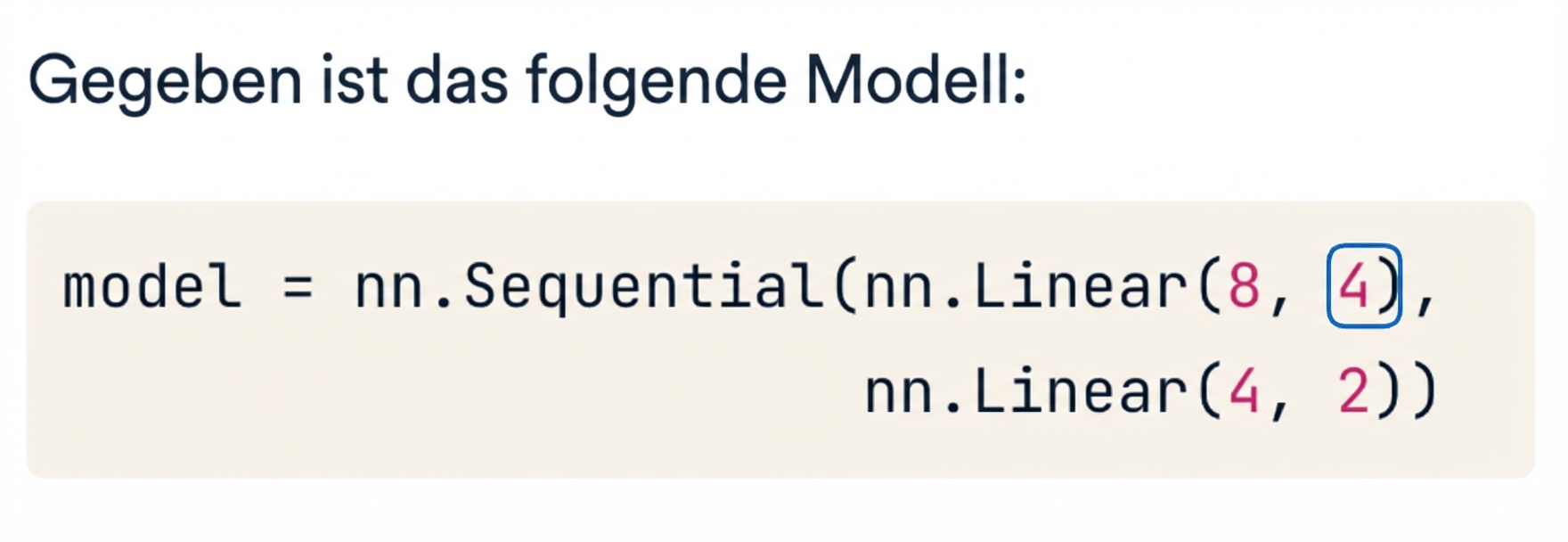 Codeblock für ein zweischichtiges Netz