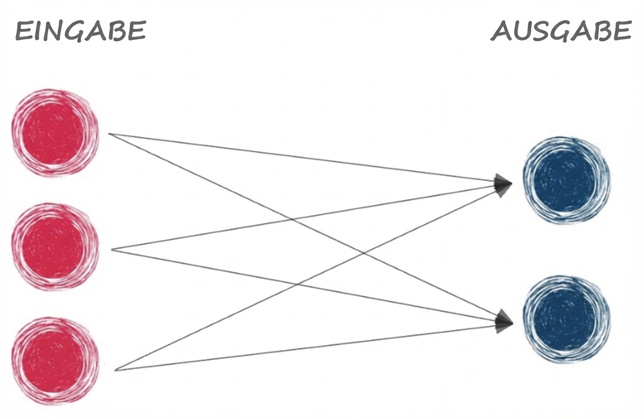 Ein Diagramm, das ein einfaches neuronales Netz mit nur Eingang und Ausgang darstellt