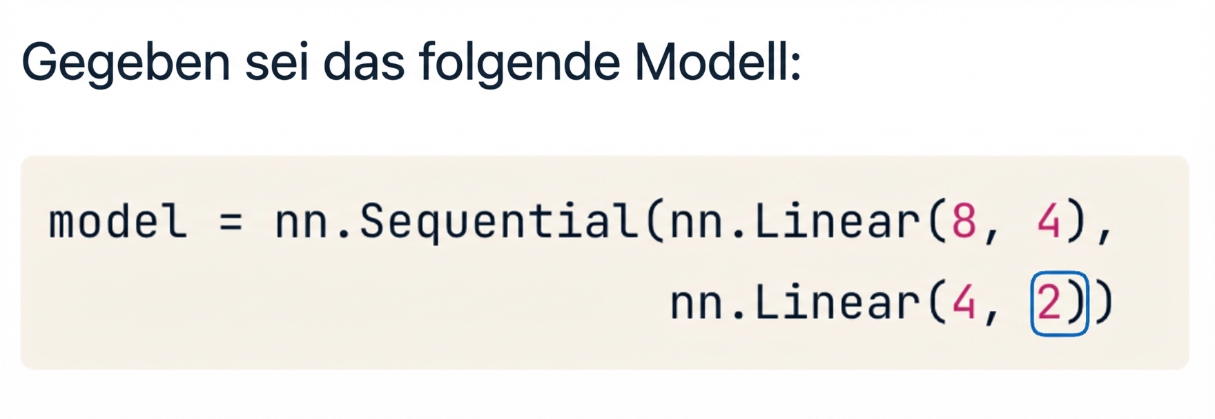 Codeblock für ein zweischichtiges Netz
