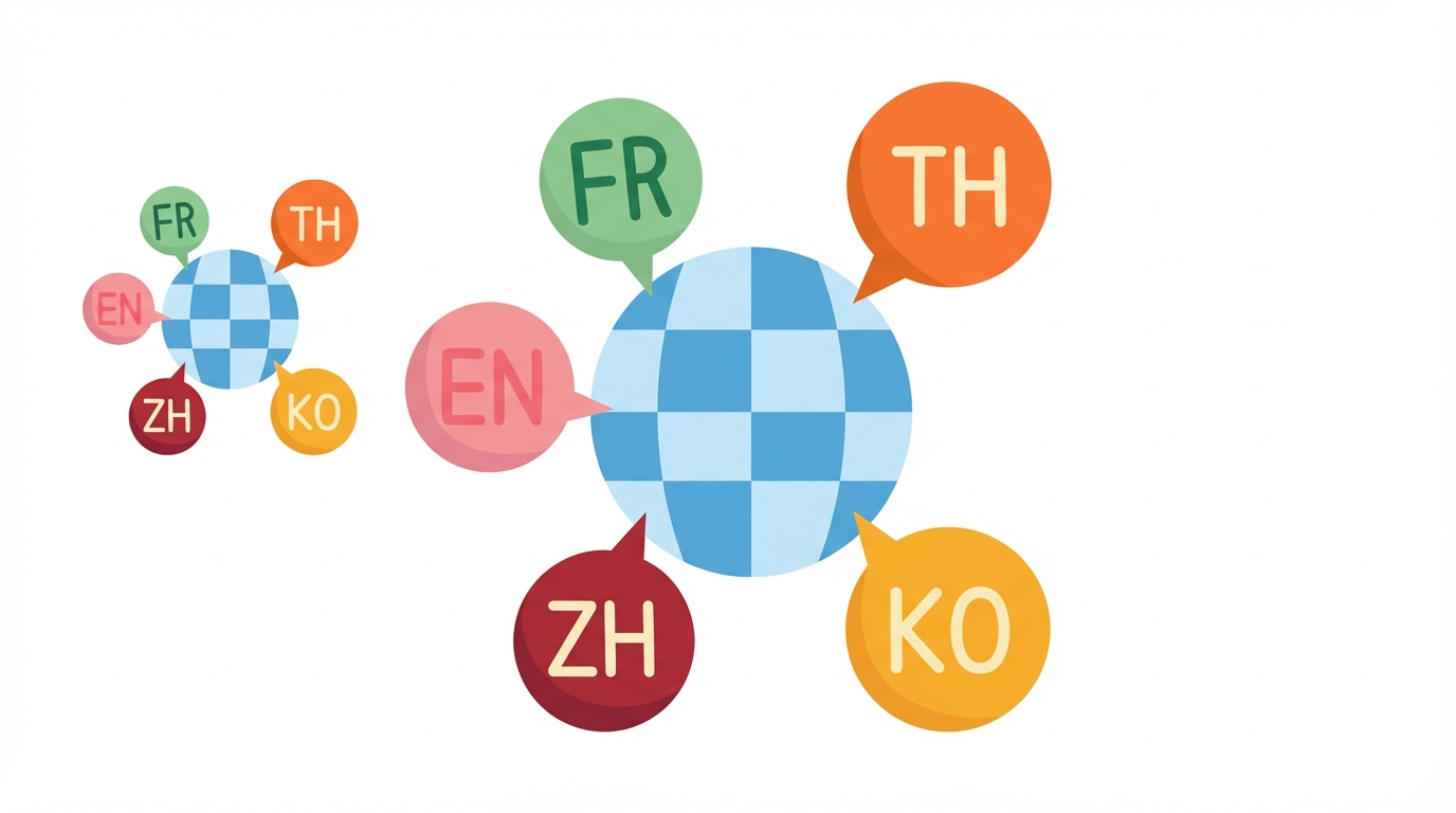 Darstellung mehrerer Sprachen rund um einen Globus