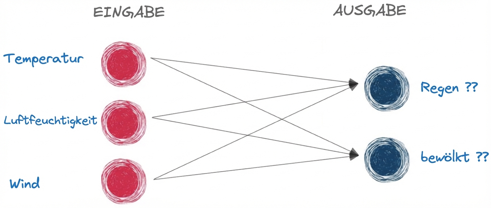 Ein Diagramm, das ein einfaches neuronales Netz mit nur Eingang und Ausgang darstellt
