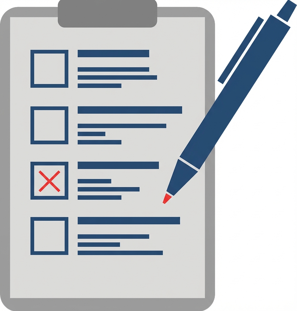 Illustration einer Einverständniserklärung mit einem Stift, der ein Kästchen mit roter Tinte ankreuzt