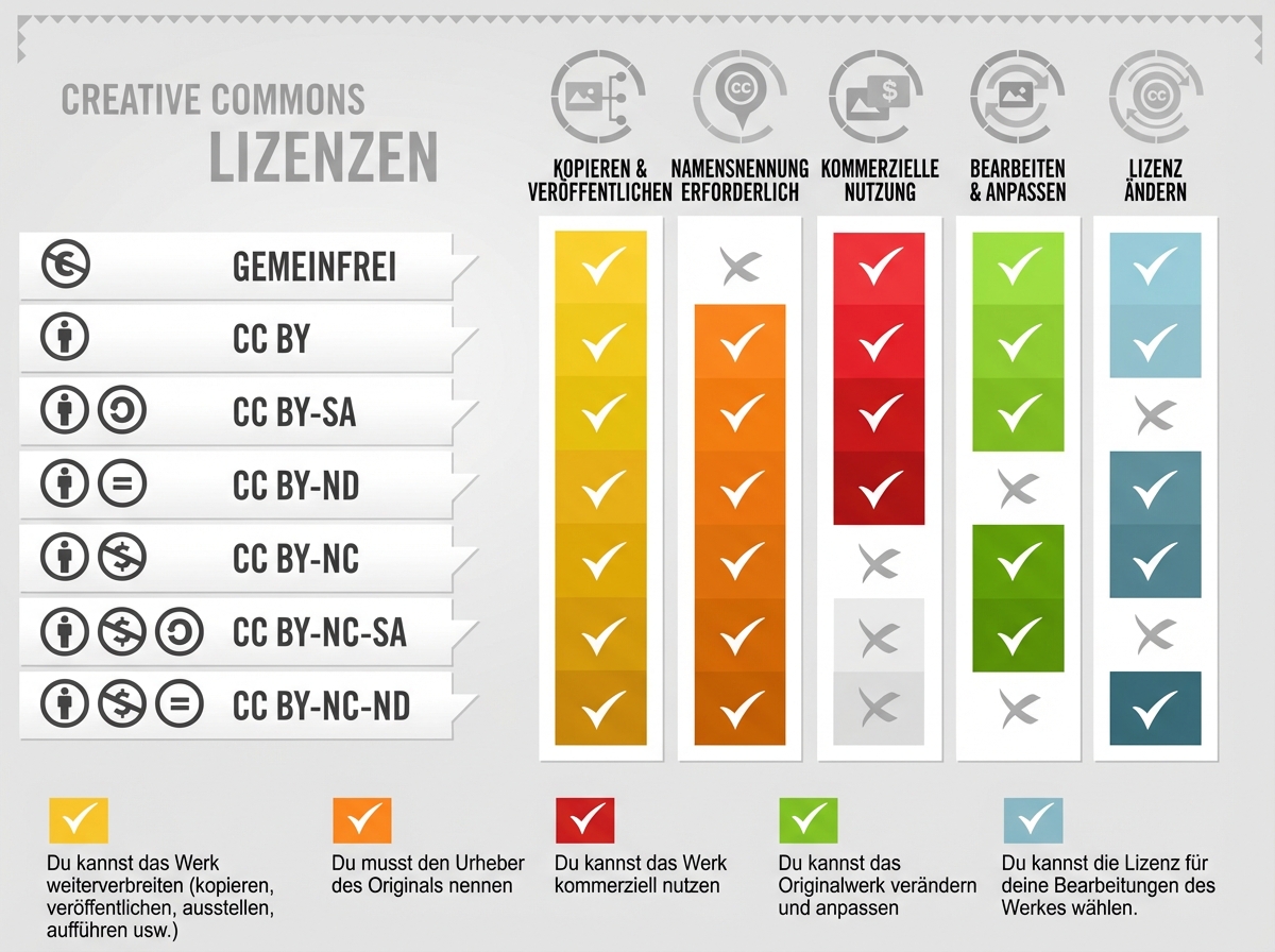 Illustration der verschiedenen CC-Lizenzen