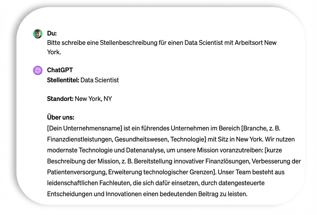 Prompt für eine Stellenbeschreibung für einen Data Scientist.