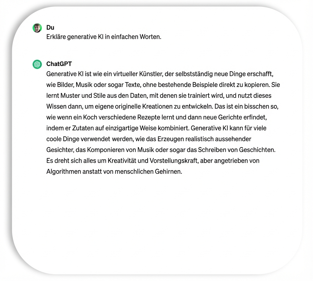 Die Antwort von ChatGPT, die wenig Fachjargon und technische Informationen enthält.