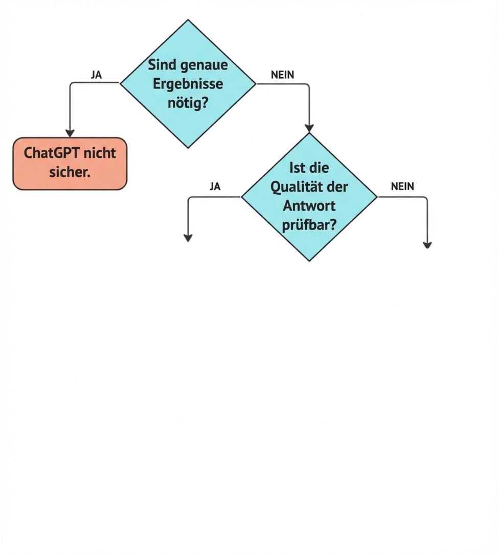 Ein Flussdiagramm mit vier wichtigen Fragen, um zu überprüfen, ob ein Anwendungsfall für ChatGPT passt.