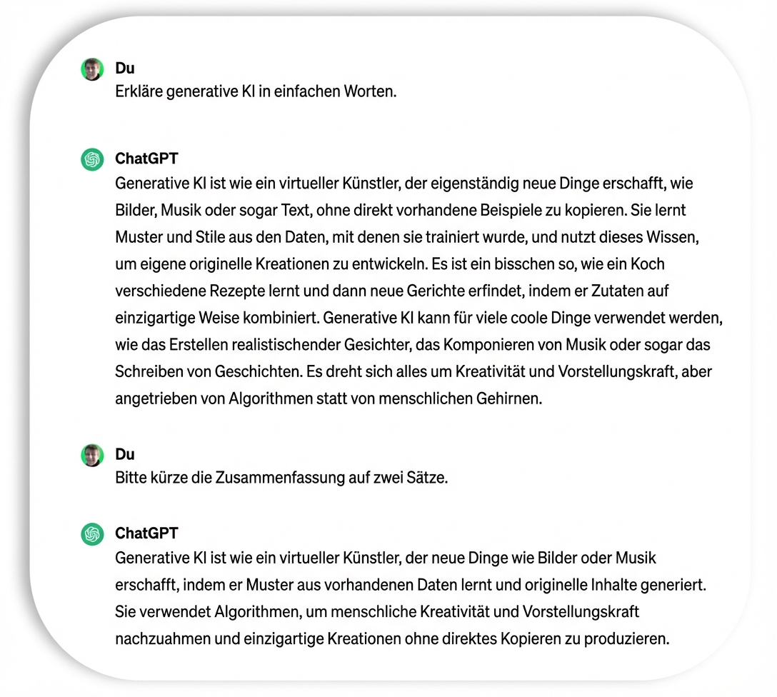 Eine zweizeilige Erklärung zu generativer KI, erstellt von ChatGPT.