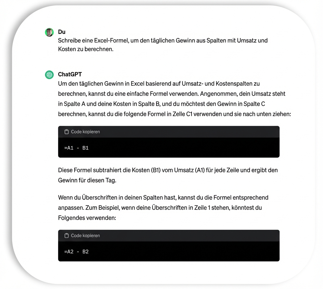 Ein Beispiel dafür, wie ChatGPT Python-Code zum Laden einer Excel-Tabelle generiert.