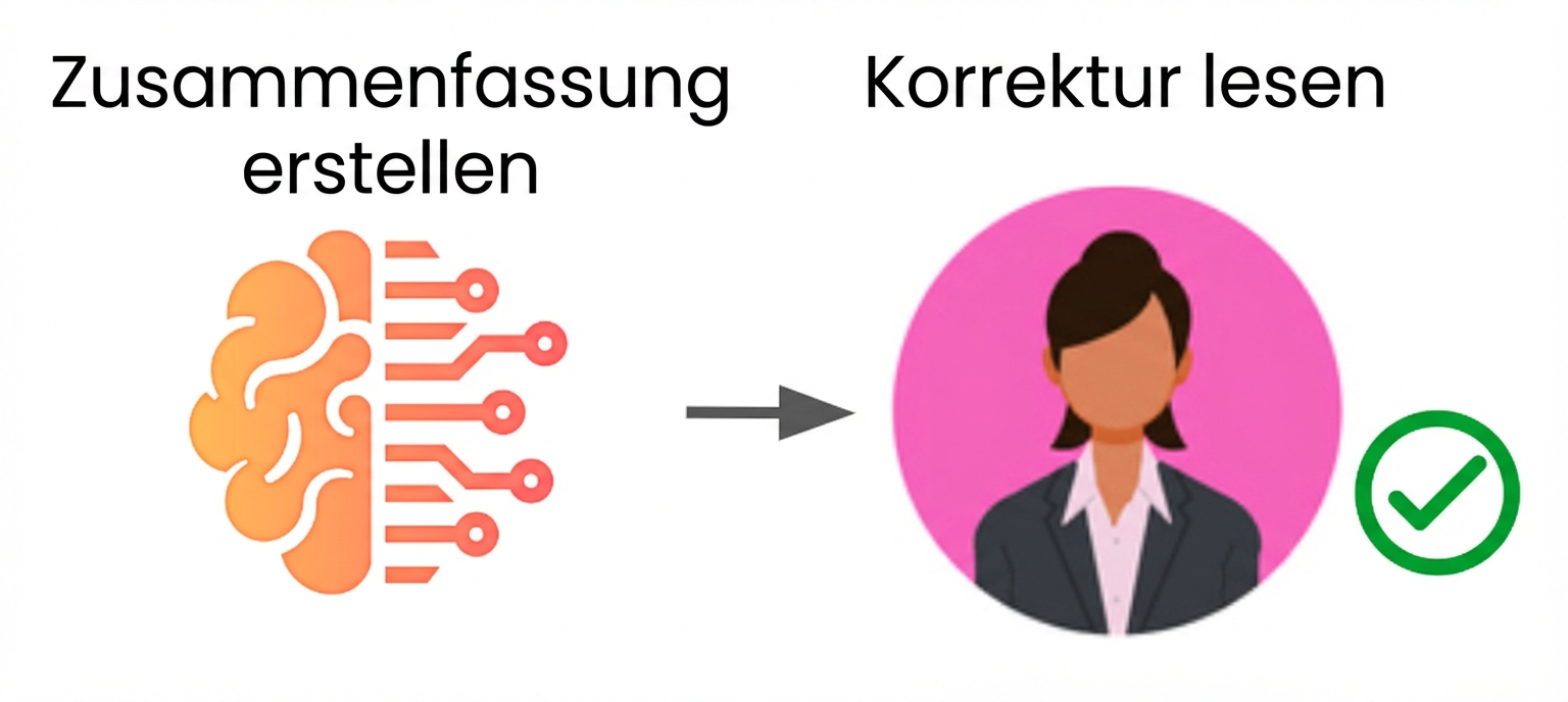 Ein von ChatGPT unterstützter Workflow, bei dem die KI jetzt den Inhalt erstellt und ein Mensch am Ende alles überprüft.