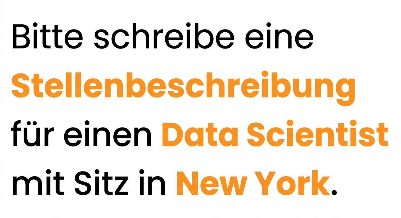 Die Stellenbeschreibung, „Data Scientist“ und „New York“ sind markiert. ChatGPT findet heraus, worum es in dem Prompt geht.