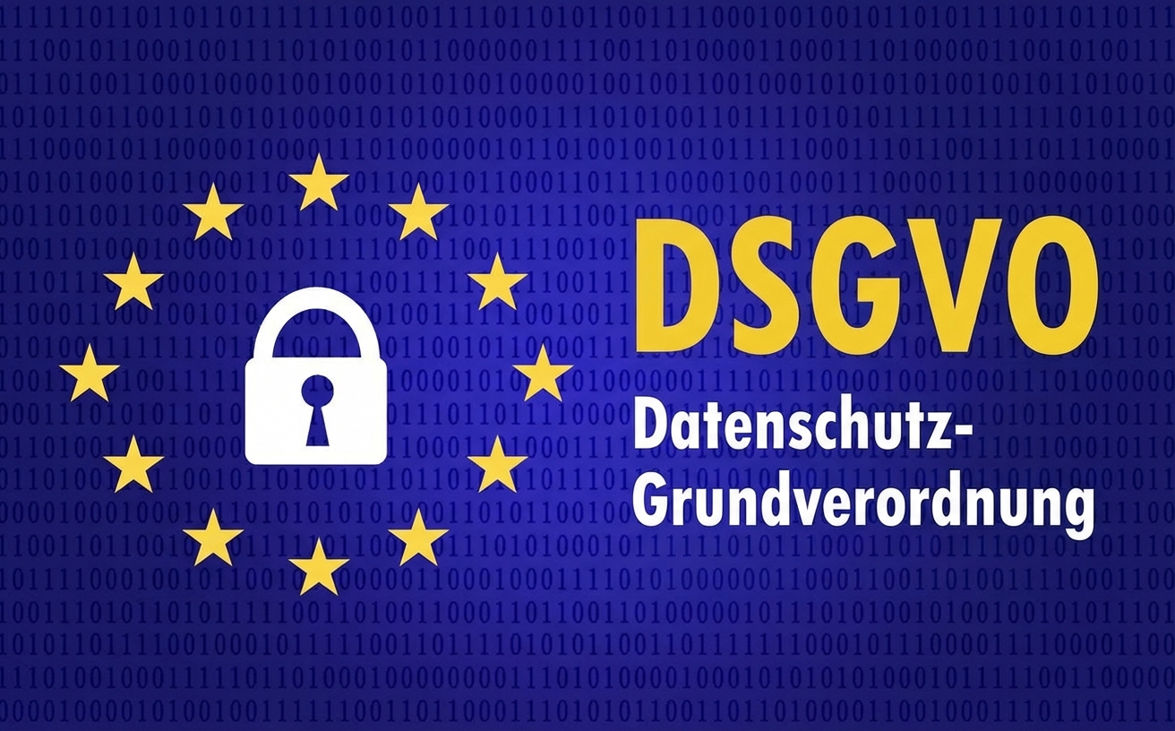 Eine EU-Flagge mit dem Akronym DSGVO, Datenschutz-Grundverordnung darauf.