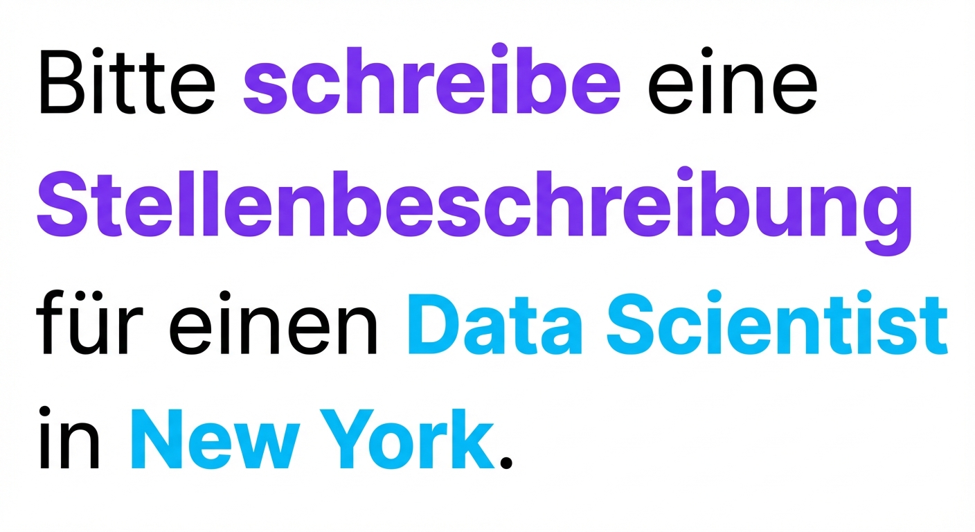Das Verb „schreiben“ wird hervorgehoben, da ChatGPT beginnt, den Prompt zu verstehen.