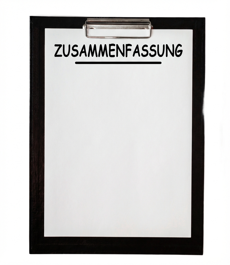 Ein Clipboard mit einer Zusammenfassung darauf.