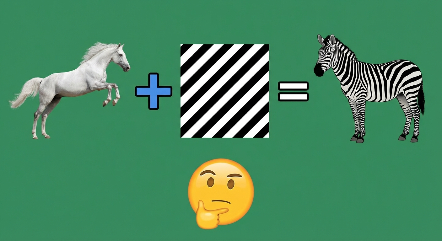 Ein Bild, das zeigt, wie das separate Training mit Pferden und Streifen dem Modell hilft, Zebras zu erkennen.