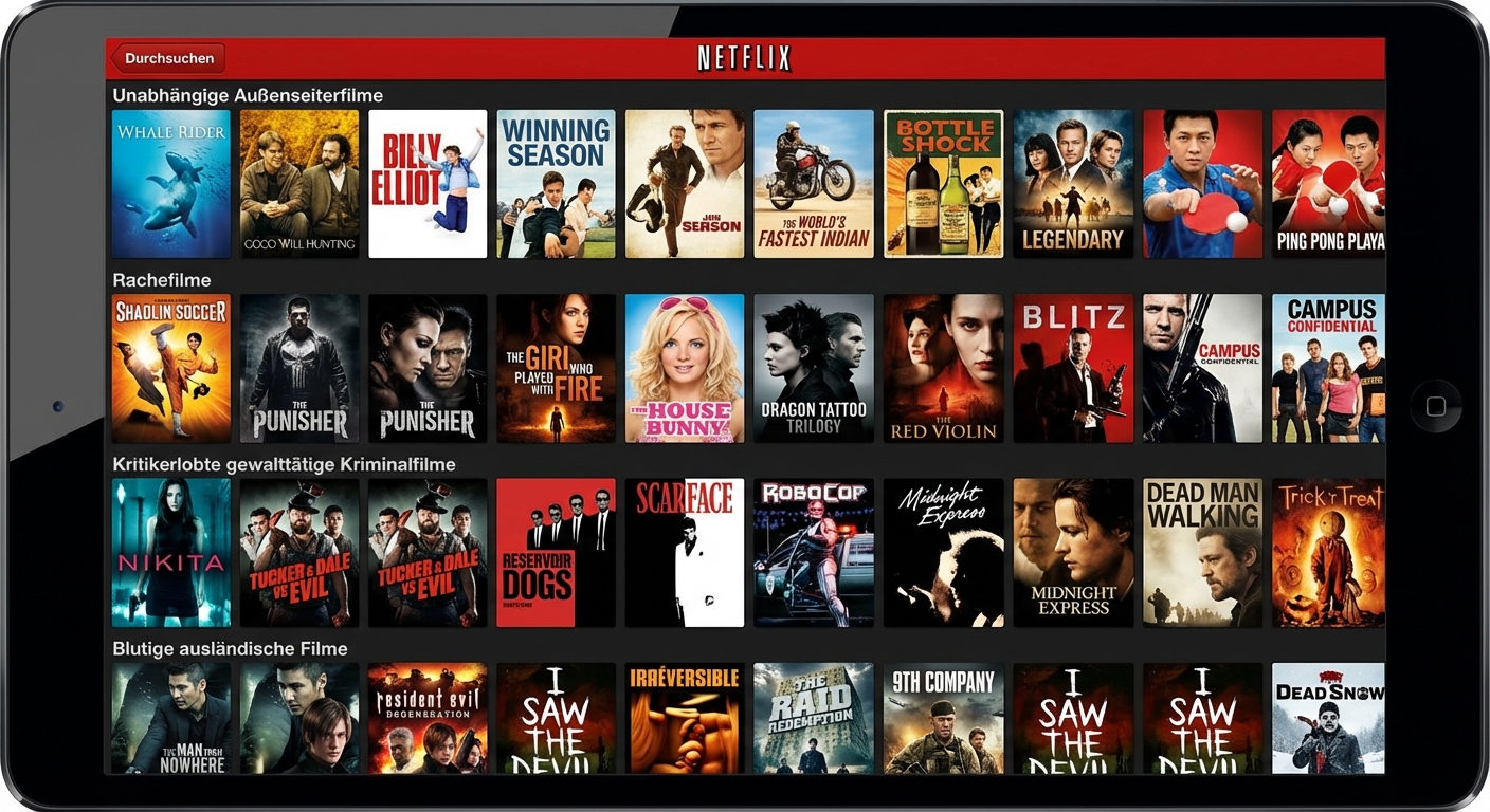 Ein Bild von einem Tablet mit KI-basierten Filmempfehlungen