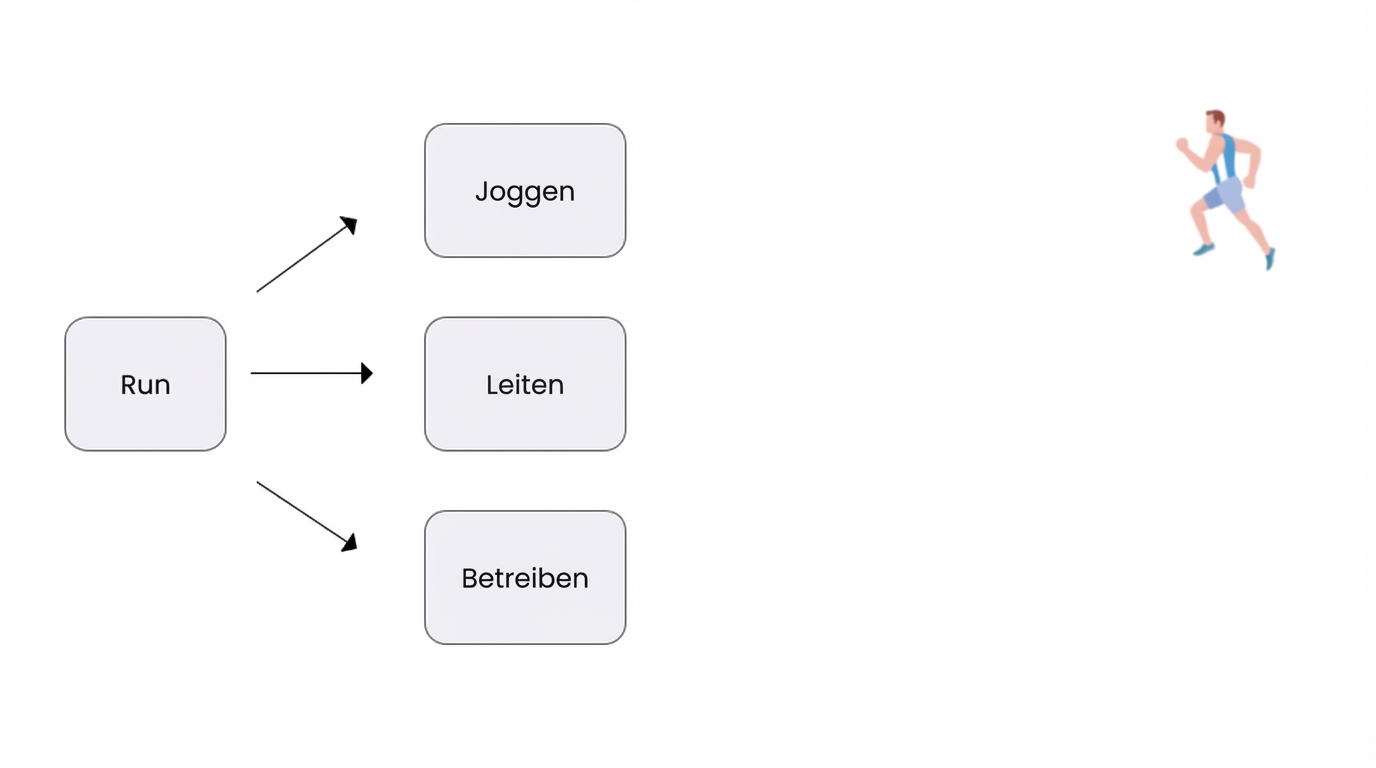 Ein Bild, das das Wort „Laufen” zeigt, um Joggen zu bedeuten.