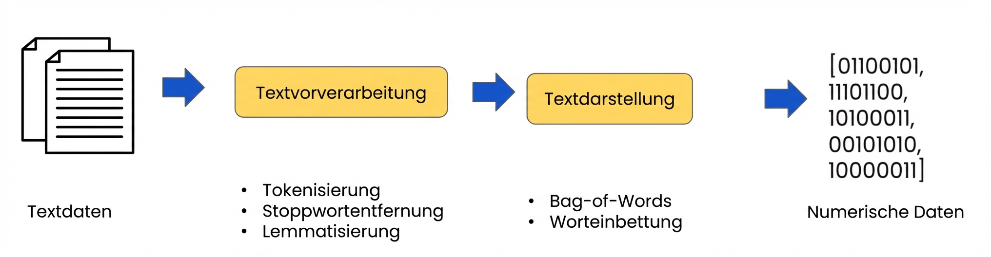 Workflow zur Datenvorbereitung mit Schritten zur Textdarstellung