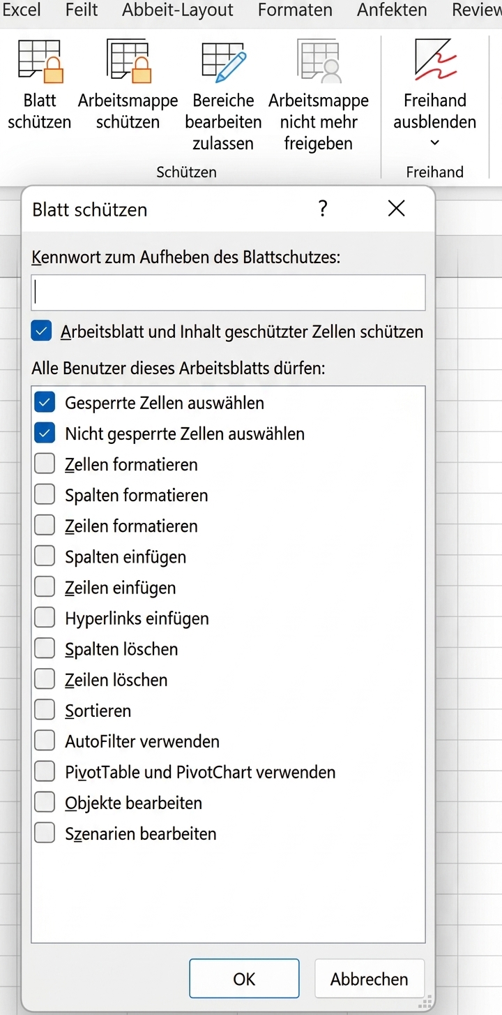Schutz des Blattes Pop-up