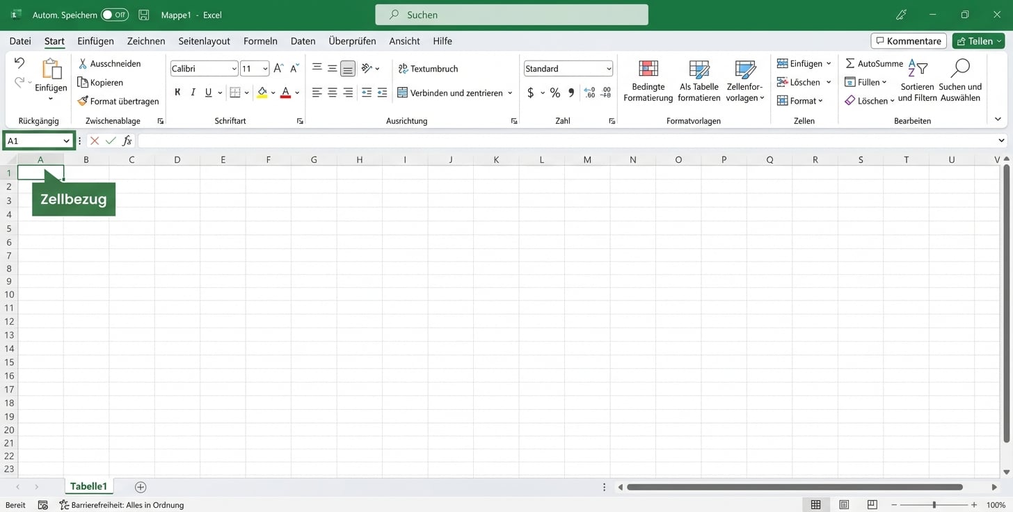Excel-Datei mit hervorgehobenem Zellenbezug