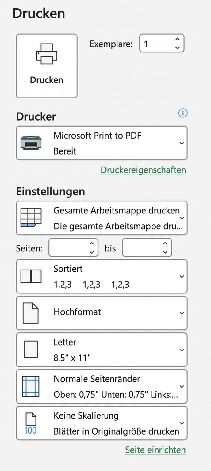 Druckeinstellungen in Excel