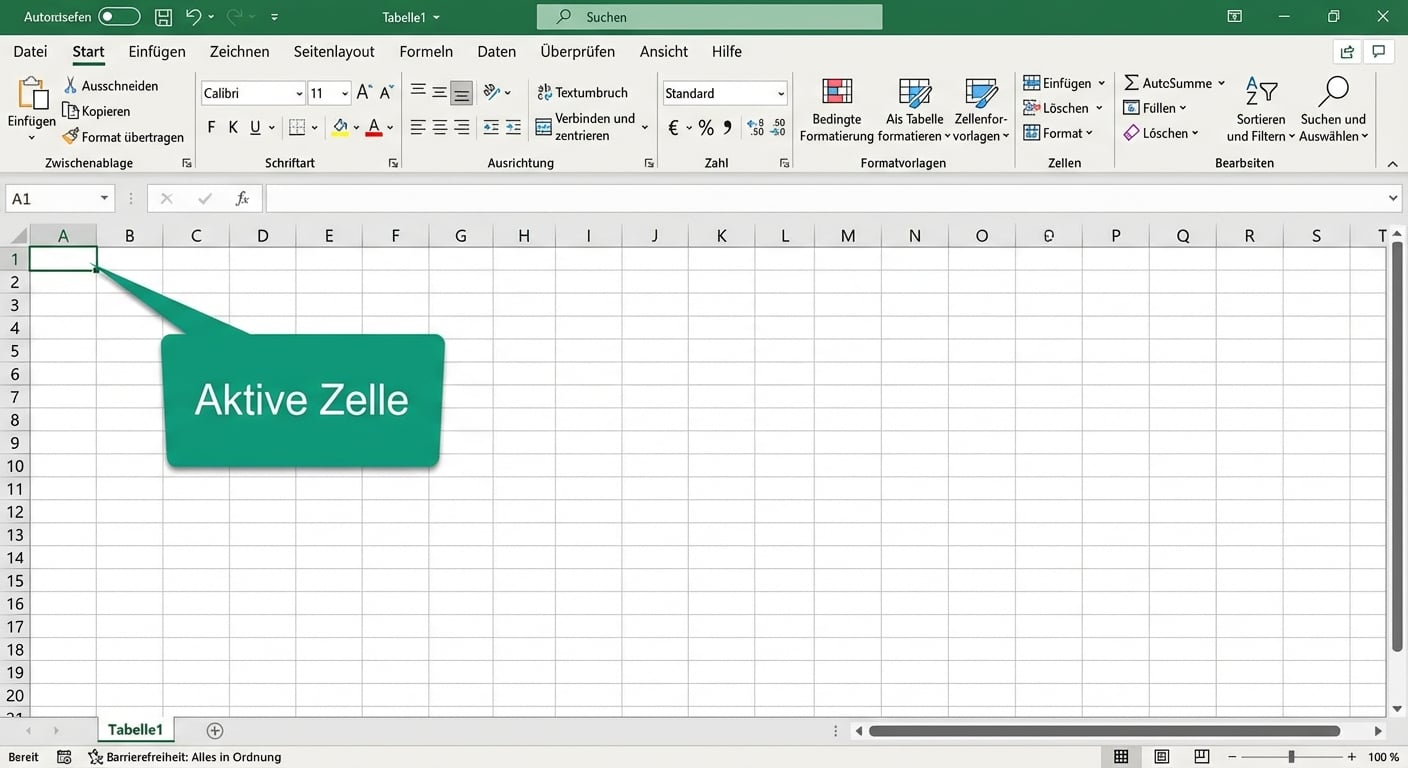 Excel-Datei mit hervorgehobener aktiver Zelle