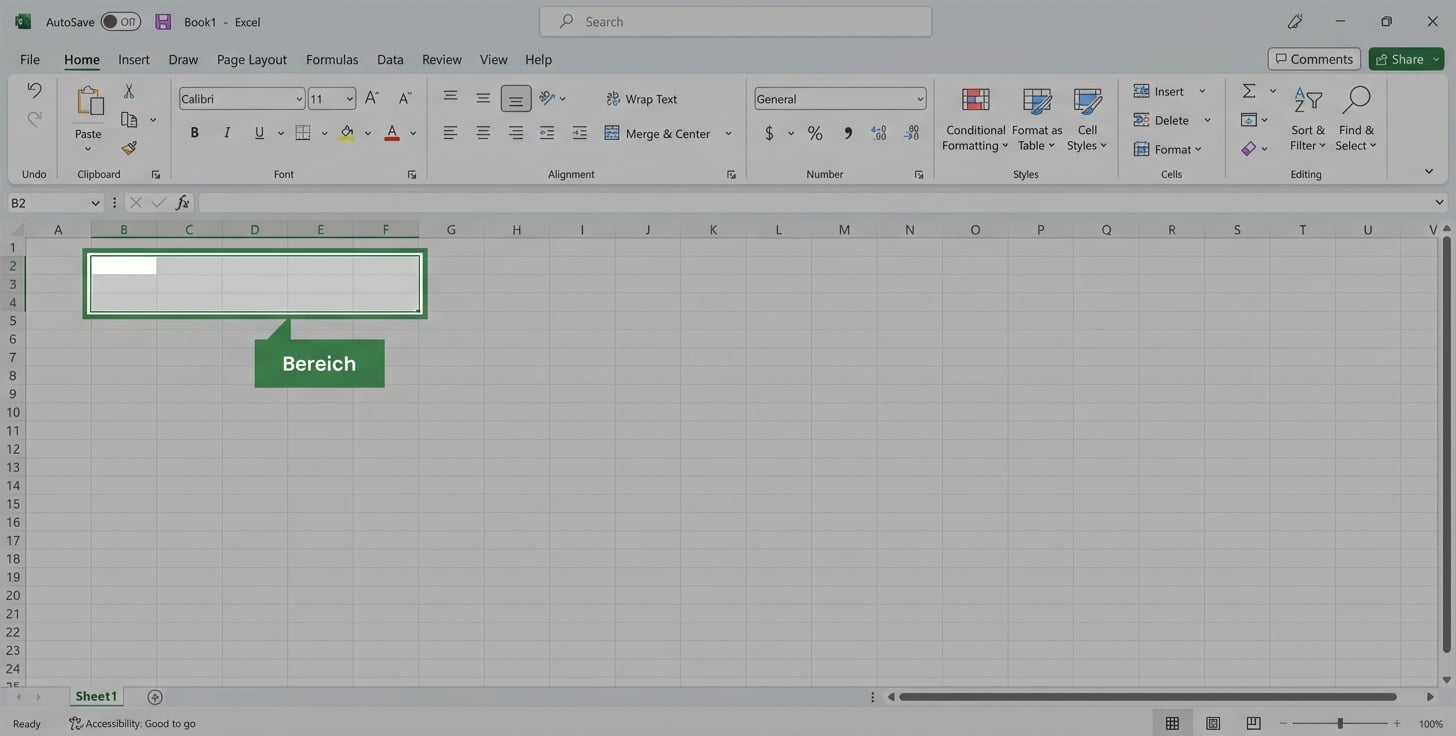 Excel-Datei mit hervorgehobener Bereichsauswahl