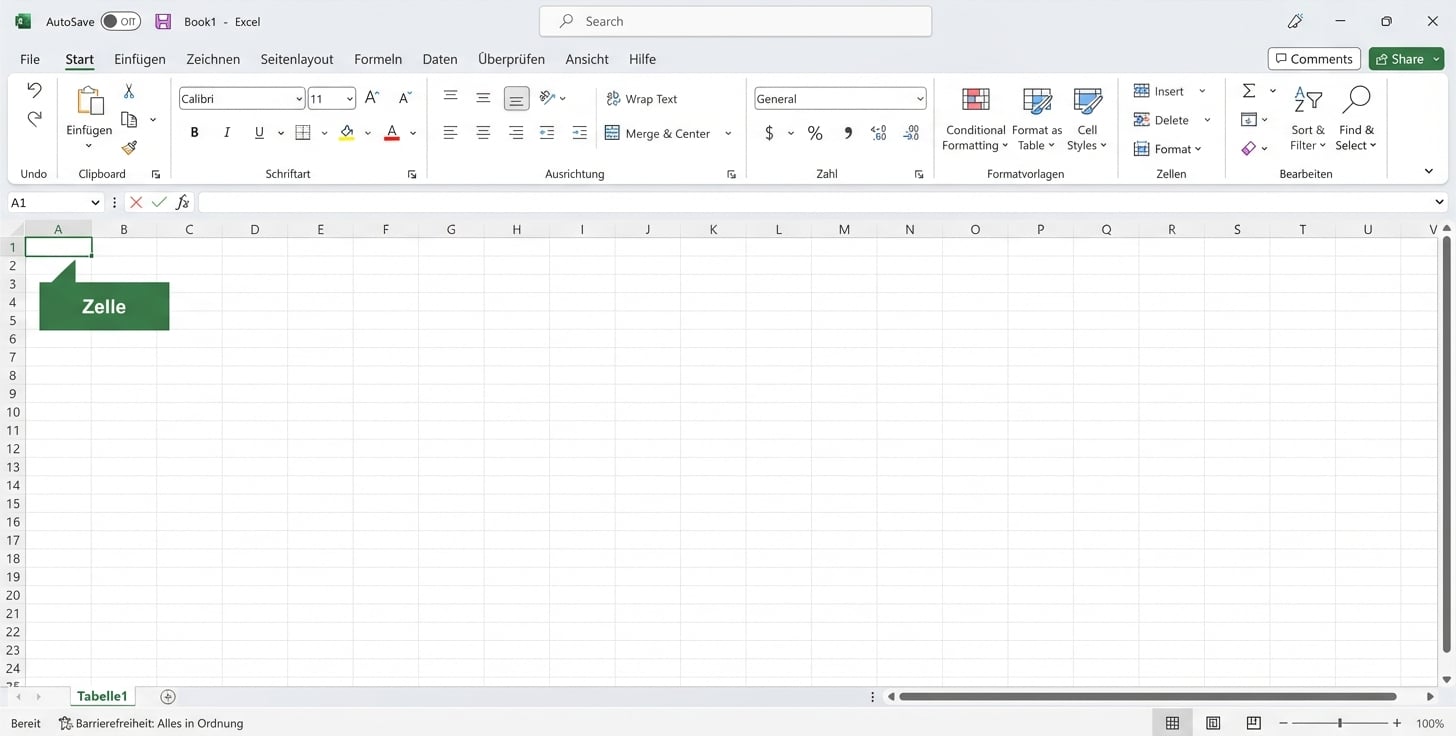 Excel-Datei mit hervorgehobener Zelle