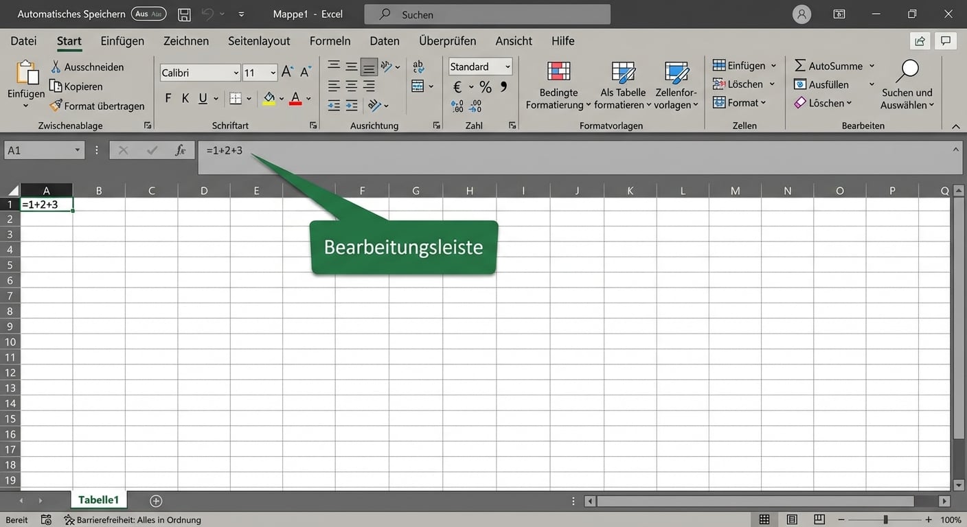 Excel-Datei mit hervorgehobener Formelleiste