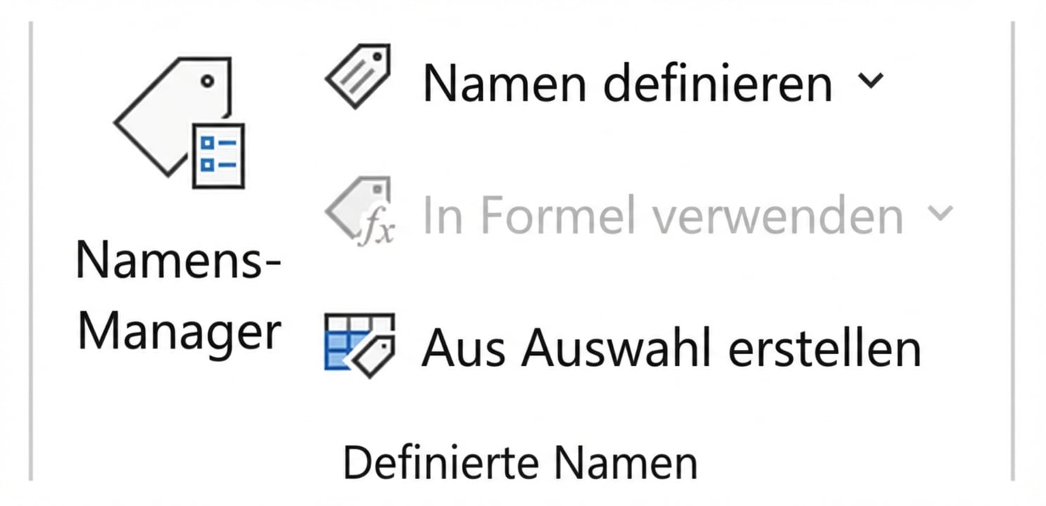 Bild zeigt die Funktionen in Excel zum Benennen von Zellbereichen.