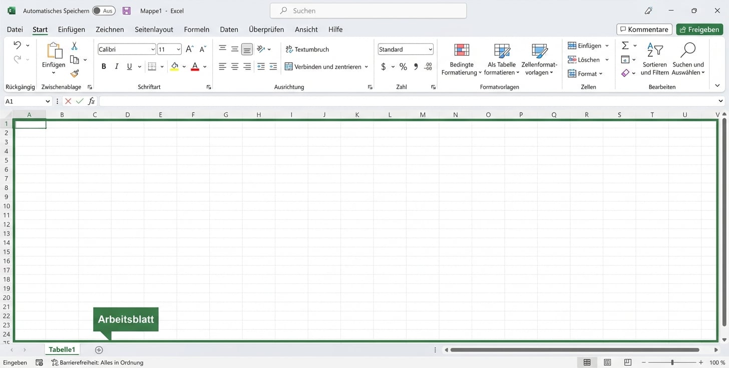 Excel-Datei mit hervorgehobenem Arbeitsblattbereich