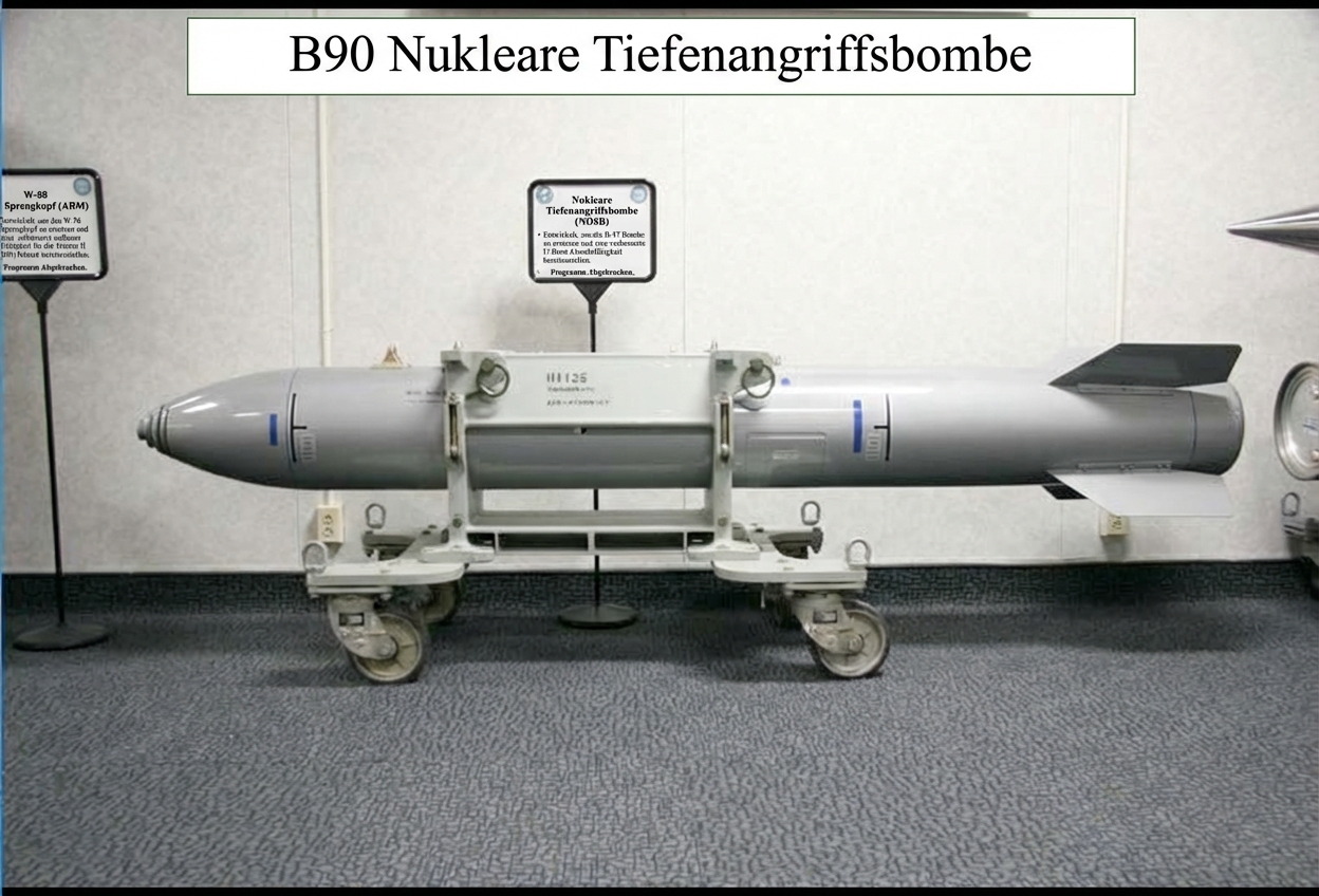 Bild einer nicht gezündeten Atombombe in einem Museum